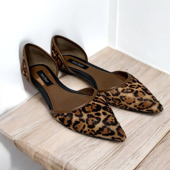 White House Black Market Rhys Leopard Print D'Orsay Leather Ballet Flats Sz 8.5 - Picture 1 of 10